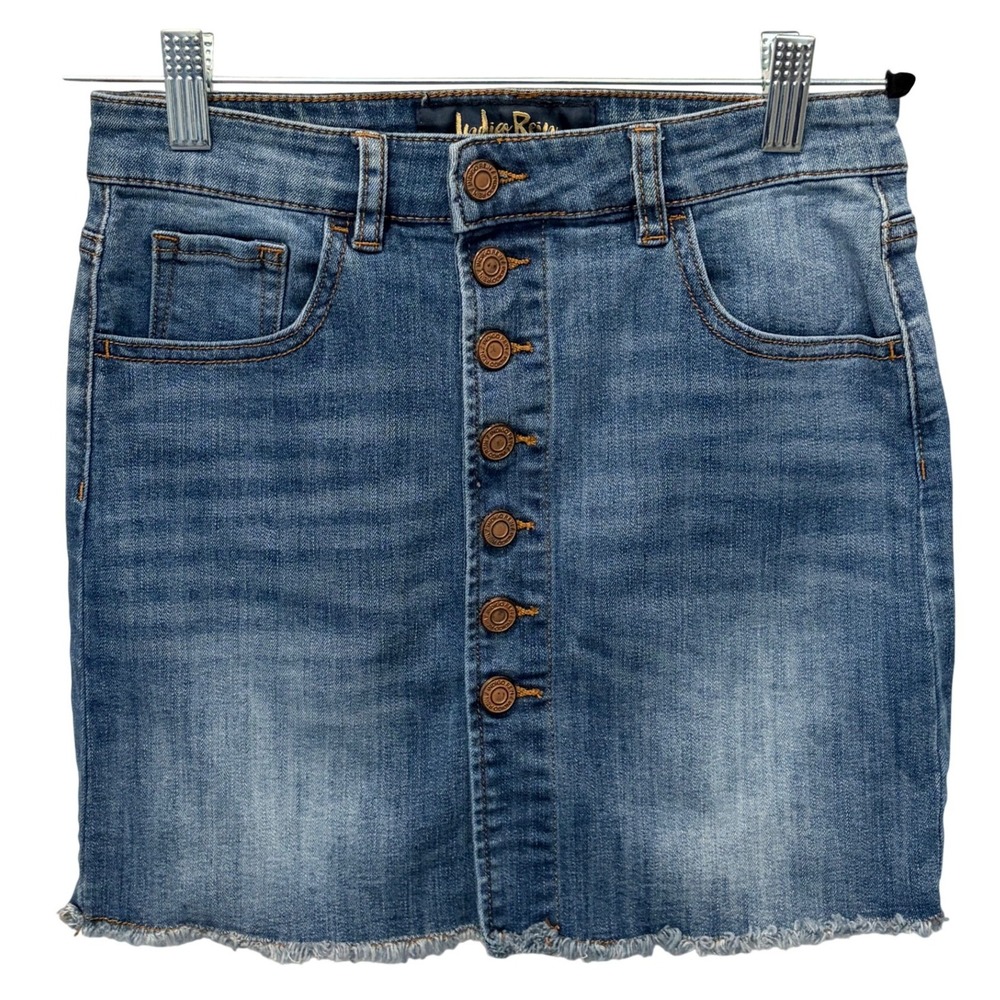 Indigo Rein Front Button Up Denim Mini Skirt Some Stretch Junior's Size 1/24